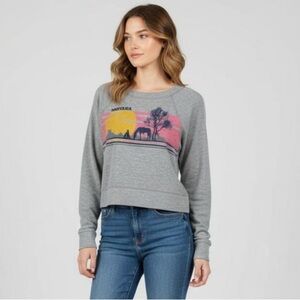 Chaser Montana Gray Graphic Soft Long Sleeve Loose Fit Lightweight Sweater Small